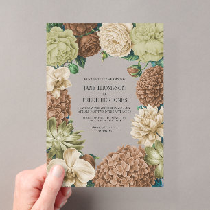 Invitaciones Acrílicas Boda Champagne Mist, Willow Sage y Pebble Taupe