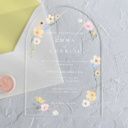 Invitaciones Acrílicas Boda Chic Boho Pastel Flores Silvestres Primavera
