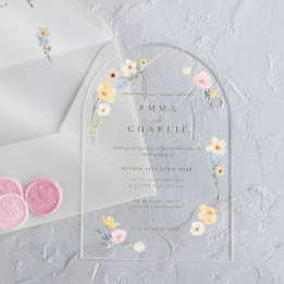 Invitaciones Acrílicas Boda Chic Boho Pastel Flores Silvestres Primavera