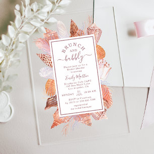 Invitaciones Acrílicas Boda Chic Costera Acuarela Conchas de Playa