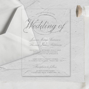 Invitaciones Acrílicas Boda Chic Faux Script Hoja de Plata