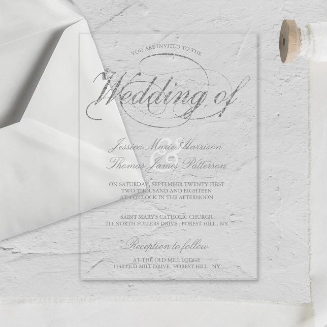 Invitaciones Acrílicas Boda Chic Faux Script Hoja de Plata (Subido por el creador)