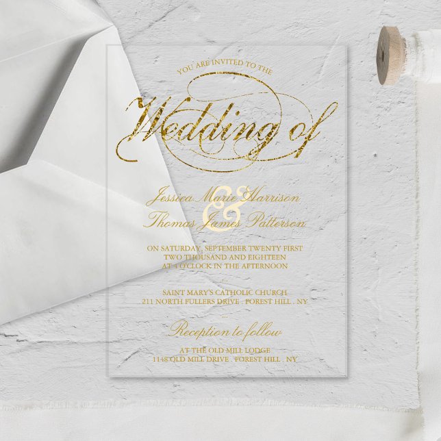 Invitaciones Acrílicas Boda Chic Letra Falsa Hoja De Oro (Subido por el creador)