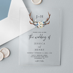 Invitaciones Acrílicas Boda Chic Rústico Floral Cuerno de Ciervo