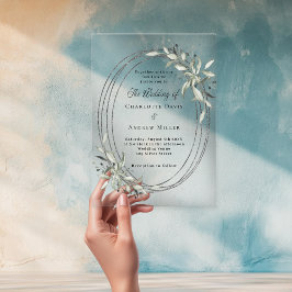 Invitaciones Acrílicas Boda clara con vegetación plateada