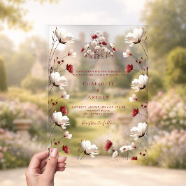 Invitaciones Acrílicas Boda claro de boho burgundy crema de flor silvestr