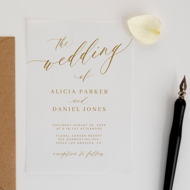 Invitaciones Acrílicas Boda claro de caligrafía dorada elegante y simple (Subido por el creador)