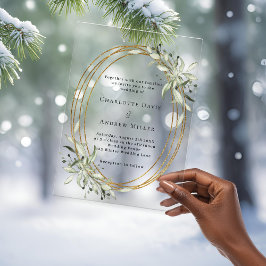 Invitaciones Acrílicas Boda claro de marco dorado verde salado