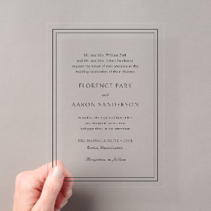 Invitaciones Acrílicas Boda clásica atemporal en blanco y negro