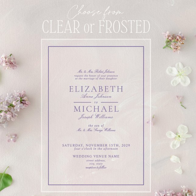 Invitaciones Acrílicas Boda Clásica con Escritura Elegante Lila Lavanda (Subido por el creador)