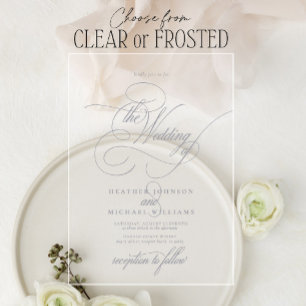 Invitaciones Acrílicas Boda Clásica de Caligrafía Moderna Gris Claro