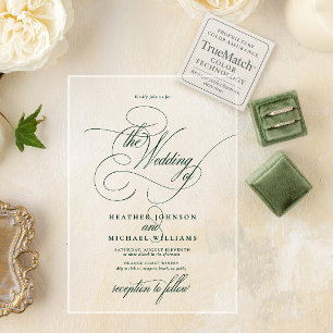 Invitaciones Acrílicas Boda Clásica de Caligrafía Moderna Verde Esmeralda