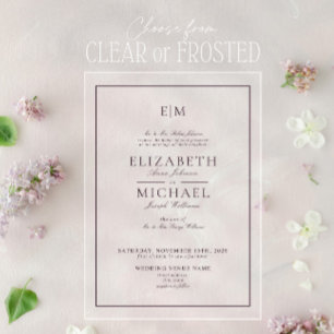 Invitaciones Acrílicas Boda Clásica de Monograma Elegante Ciruela Púrpura