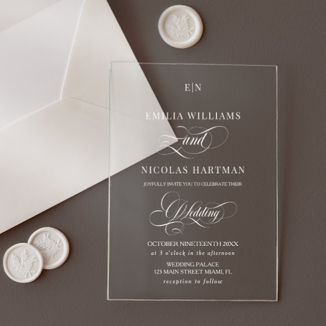 Invitaciones Acrílicas Boda Clásica de Monograma Simple (Subido por el creador)