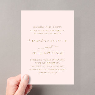 Invitaciones Acrílicas Boda Clásica de Rosa y Oro Elegante