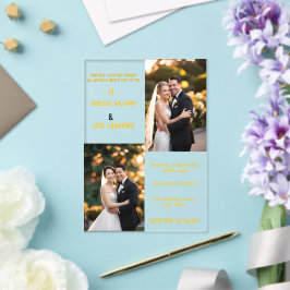 Invitaciones Acrílicas Boda clásica elegante caligrafía oro foto