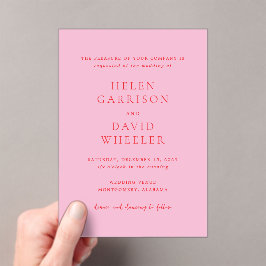 Invitaciones Acrílicas Boda clásica elegante de rosa y rojo