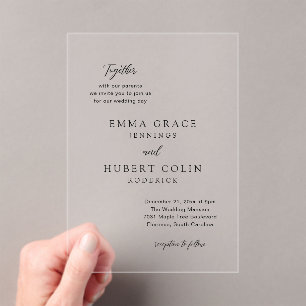 Invitaciones Acrílicas Boda clásica elegante en blanco y negro