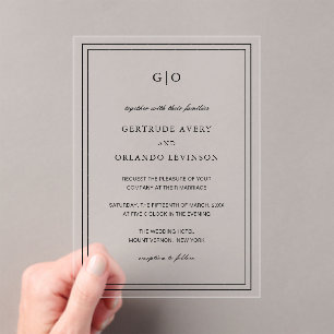 Invitaciones Acrílicas Boda clásica elegante en blanco y negro