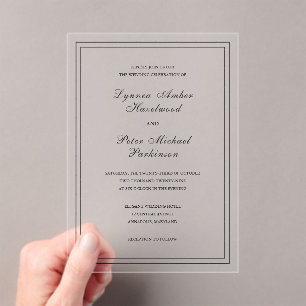 Invitaciones Acrílicas Boda clásica elegante en blanco y negro