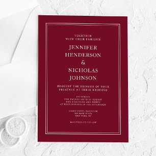 Invitaciones Acrílicas Boda Clásica Elegante Formal Burgundy Roja