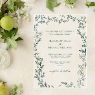 Invitaciones Acrílicas Boda Clásica Elegante Formal Verde Esmeralda Frond