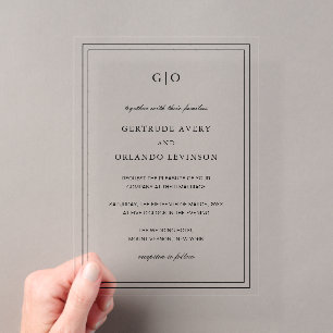 Invitaciones Acrílicas Boda clásica en blanco y negro elegante