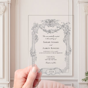 Invitaciones Acrílicas Boda Clásica Francesa con Guirnalda de Rosas Ornam