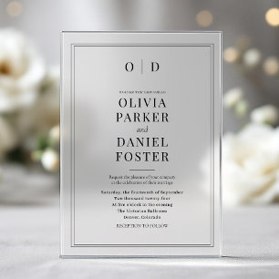 Invitaciones Acrílicas Boda Clásica Minimalista Elegante con Monograma