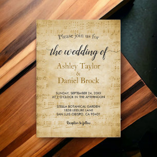 Invitaciones Acrílicas Boda Clásica Nota de Música Antigua Retro Vintage