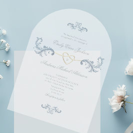 Invitaciones Acrílicas Boda Clásica Rococó Azul Polvoriento