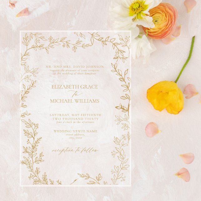 Invitaciones Acrílicas Boda clásico elegante de oro formal (Subido por el creador)