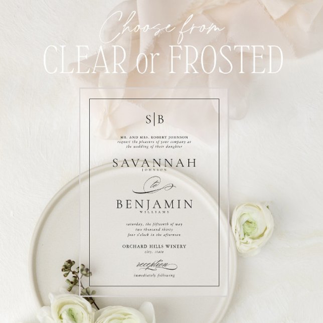 Invitaciones Acrílicas Boda clásico elegante y moderno de escritura monog (Subido por el creador)