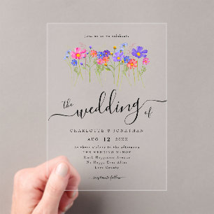 Invitaciones Acrílicas Boda Colorida Vibrante Audaz Boho de Flores Silves
