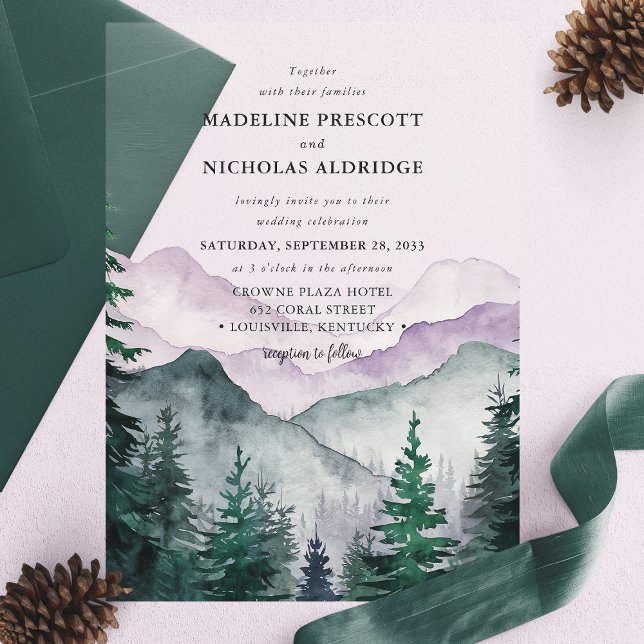 Invitaciones Acrílicas Boda con Acuarela del Bosque de la Montaña Brumosa (Subido por el creador)