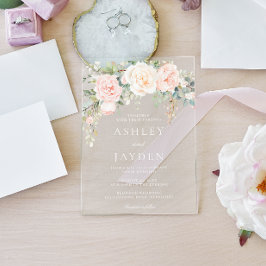 Invitaciones Acrílicas Boda con Acuarela Floral Rosa y Salvia