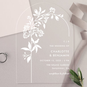 Invitaciones Acrílicas Boda con Arco Botánico Blanco Moderno