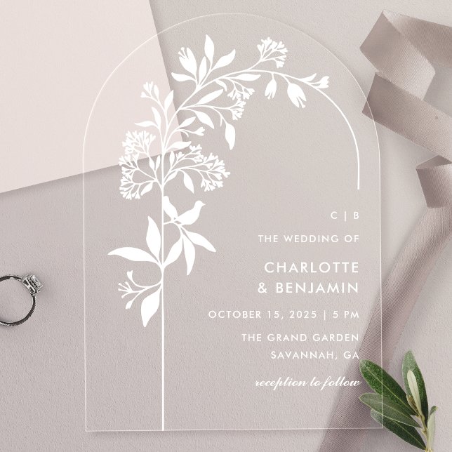 Invitaciones Acrílicas Boda con Arco Botánico Blanco Moderno (Subido por el creador)