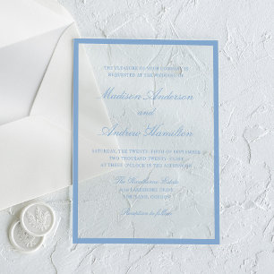 Invitaciones Acrílicas Boda con borde azul moderno