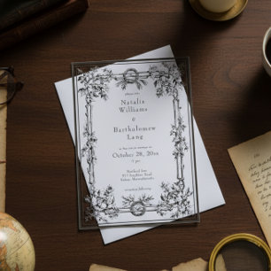Invitaciones Acrílicas Boda con borde de hiedra gótico medieval vintage