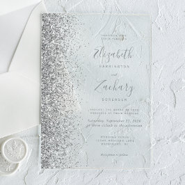 Invitaciones Acrílicas Boda con Borde de Purpurina Plateada Moderna