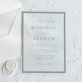 Invitaciones Acrílicas Boda con borde de verde salvia moderno