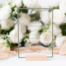 Invitaciones Acrílicas Boda con borde de verde salvia simple en letra scr