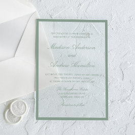 Invitaciones Acrílicas Boda con borde verde salvia moderno