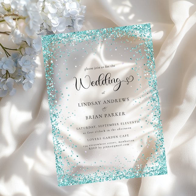 Invitaciones Acrílicas Boda con Brillo de Menta Moderna (Modern Mint Glitter Wedding Acrylic Invitations)