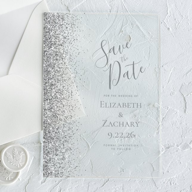 Invitaciones Acrílicas Boda con Brillo de Plata Guardar la Fecha (Subido por el creador)