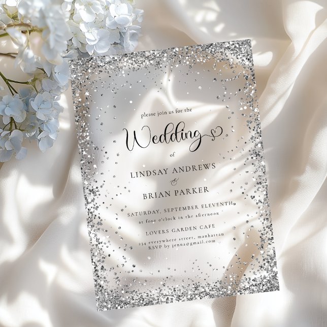 Invitaciones Acrílicas Boda con Brillo Moderno de Plata (Modern Silver Glitter Wedding Acrylic Invitations)