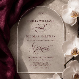 Invitaciones Acrílicas Boda con caligrafía de Burdeos con monograma