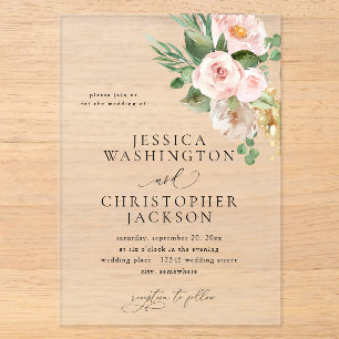 Invitaciones Acrílicas Boda con champán y floral rosa