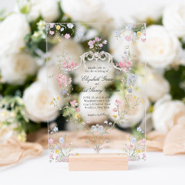 Invitaciones Acrílicas Boda con Cresta Floral Rococó Elegante y Caprichos
